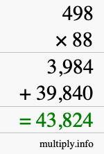 How to calculate 498 times 88 using long multiplication