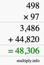 How to calculate 498 times 97 using long multiplication