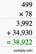 How to calculate 499 times 78 using long multiplication
