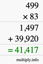 How to calculate 499 times 83 using long multiplication