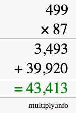 How to calculate 499 times 87 using long multiplication