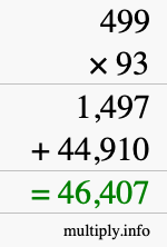 How to calculate 499 times 93 using long multiplication