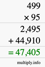 How to calculate 499 times 95 using long multiplication