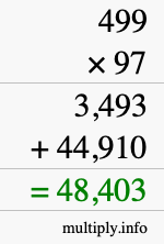 How to calculate 499 times 97 using long multiplication