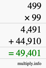 How to calculate 499 times 99 using long multiplication