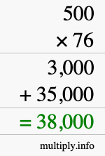 How to calculate 500 times 76 using long multiplication