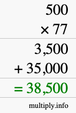 How to calculate 500 times 77 using long multiplication