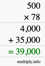 How to calculate 500 times 78 using long multiplication