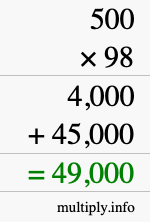 How to calculate 500 times 98 using long multiplication How to calculate 500 times 98 using long multiplication