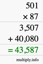 How to calculate 501 times 87 using long multiplication How to calculate 501 times 87 using long multiplication