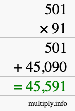 How to calculate 501 times 91 using long multiplication