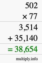 How to calculate 502 times 77 using long multiplication