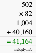 How to calculate 502 times 82 using long multiplication