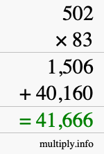 How to calculate 502 times 83 using long multiplication