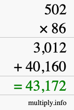 How to calculate 502 times 86 using long multiplication