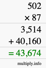 How to calculate 502 times 87 using long multiplication How to calculate 502 times 87 using long multiplication