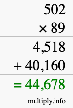 How to calculate 502 times 89 using long multiplication