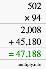 How to calculate 502 times 94 using long multiplication