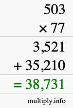 How to calculate 503 times 77 using long multiplication