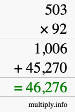 How to calculate 503 times 92 using long multiplication