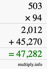 How to calculate 503 times 94 using long multiplication