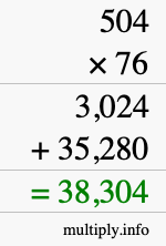 How to calculate 504 times 76 using long multiplication