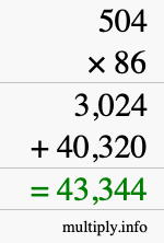 How to calculate 504 times 86 using long multiplication