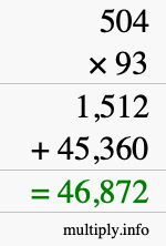 How to calculate 504 times 93 using long multiplication