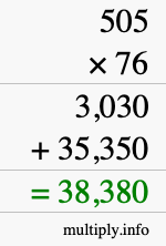 How to calculate 505 times 76 using long multiplication