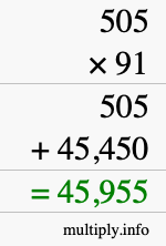 How to calculate 505 times 91 using long multiplication