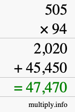 How to calculate 505 times 94 using long multiplication