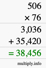 How to calculate 506 times 76 using long multiplication