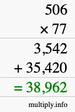 How to calculate 506 times 77 using long multiplication