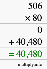How to calculate 506 times 80 using long multiplication