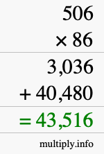 How to calculate 506 times 86 using long multiplication