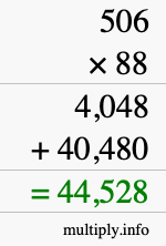 How to calculate 506 times 88 using long multiplication