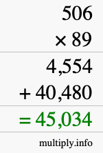 How to calculate 506 times 89 using long multiplication