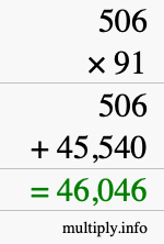 How to calculate 506 times 91 using long multiplication