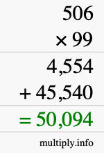 How to calculate 506 times 99 using long multiplication
