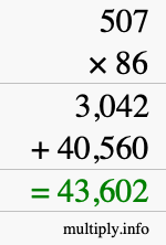How to calculate 507 times 86 using long multiplication
