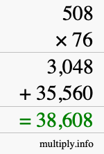 How to calculate 508 times 76 using long multiplication