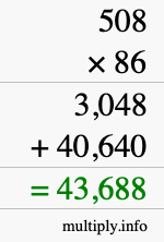 How to calculate 508 times 86 using long multiplication