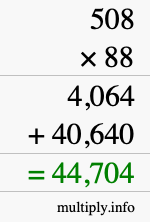 How to calculate 508 times 88 using long multiplication