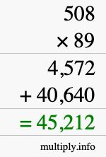 How to calculate 508 times 89 using long multiplication