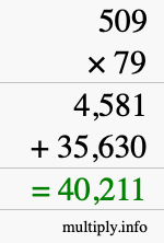 How to calculate 509 times 79 using long multiplication