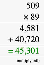 How to calculate 509 times 89 using long multiplication