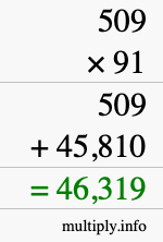 How to calculate 509 times 91 using long multiplication
