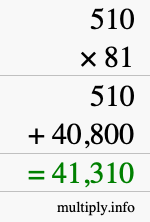 How to calculate 510 times 81 using long multiplication