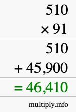 How to calculate 510 times 91 using long multiplication