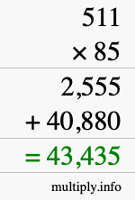 How to calculate 511 times 85 using long multiplication